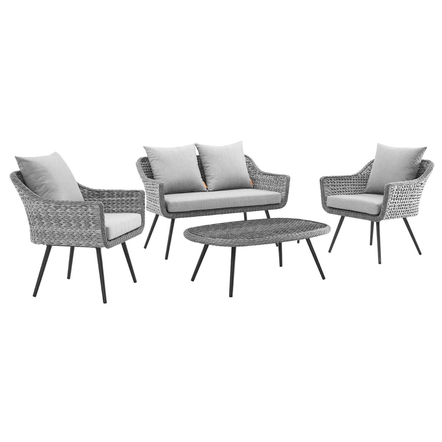 Modway Endeavor 4 Piece Outdoor Patio Wicker Rattan Loveseat Armchair and Coffee Table Set FredCo