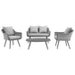 Modway Endeavor 4 Piece Outdoor Patio Wicker Rattan Loveseat Armchair and Coffee Table Set FredCo