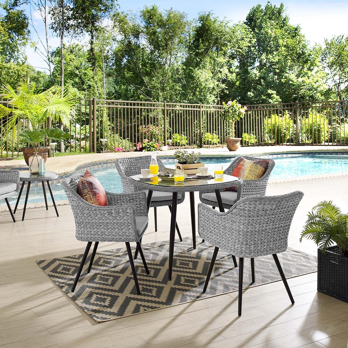 Modway Endeavor 5 Piece Outdoor Patio Wicker Rattan Dining Set FredCo
