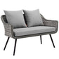 Modway Endeavor 5 Piece Outdoor Patio Wicker Rattan Loveseat Armchair Coffee + Side Table Set FredCo