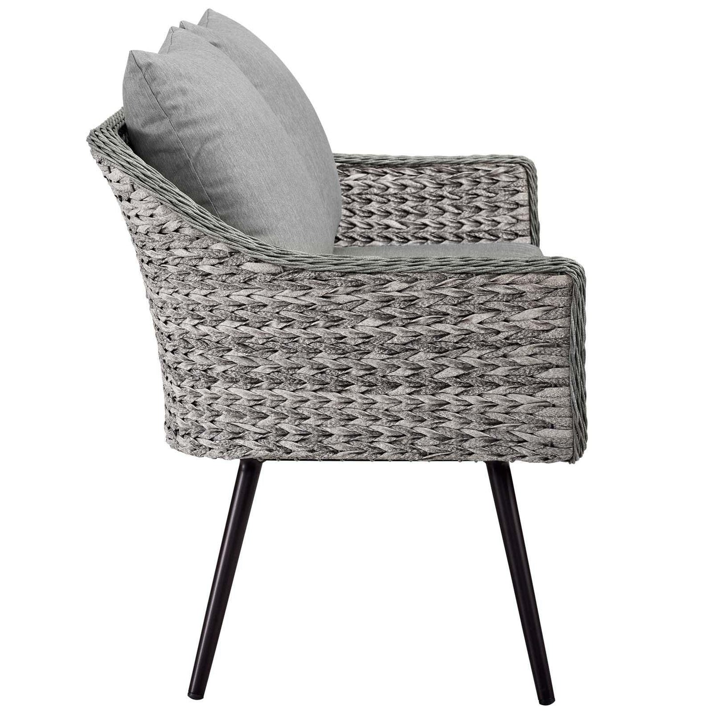 Modway Endeavor 5 Piece Outdoor Patio Wicker Rattan Loveseat Armchair Coffee + Side Table Set FredCo