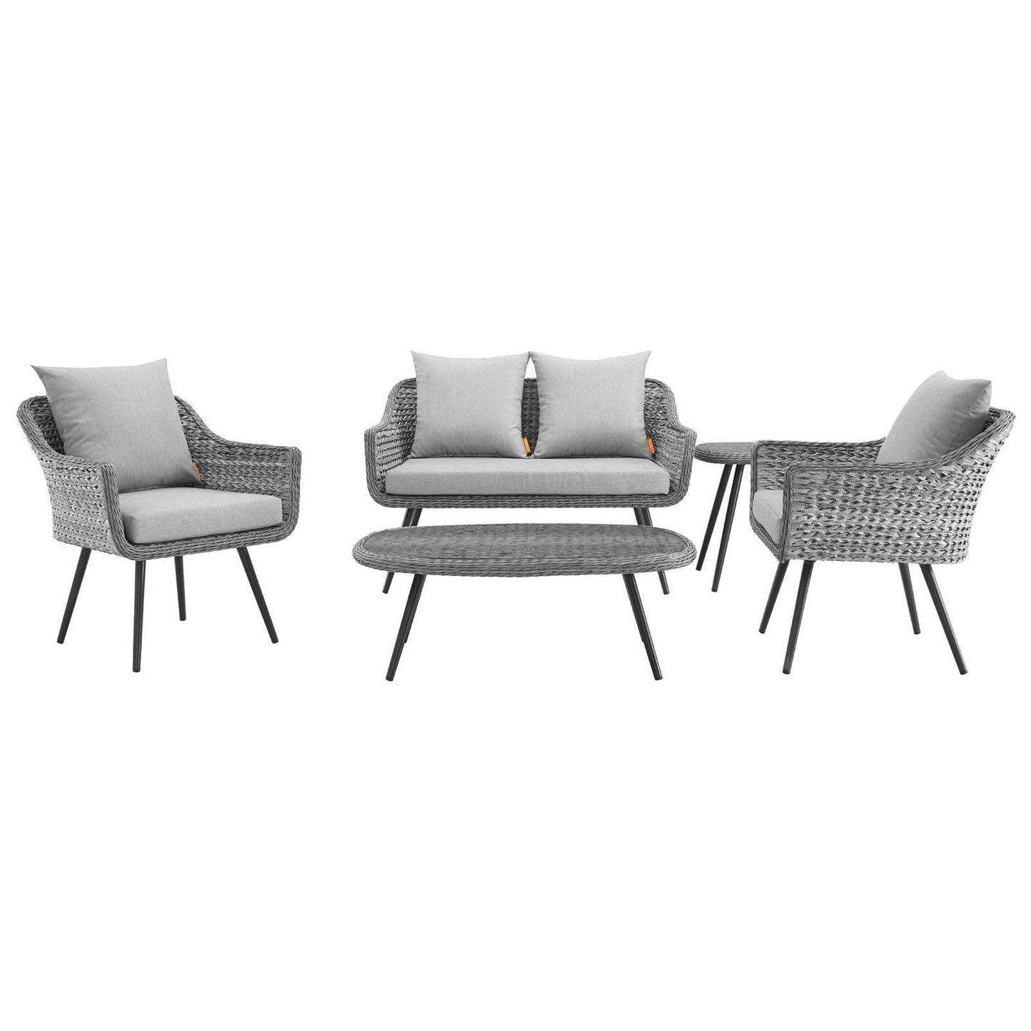 Modway Endeavor 5 Piece Outdoor Patio Wicker Rattan Loveseat Armchair Coffee + Side Table Set FredCo