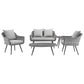 Modway Endeavor 5 Piece Outdoor Patio Wicker Rattan Loveseat Armchair Coffee + Side Table Set FredCo