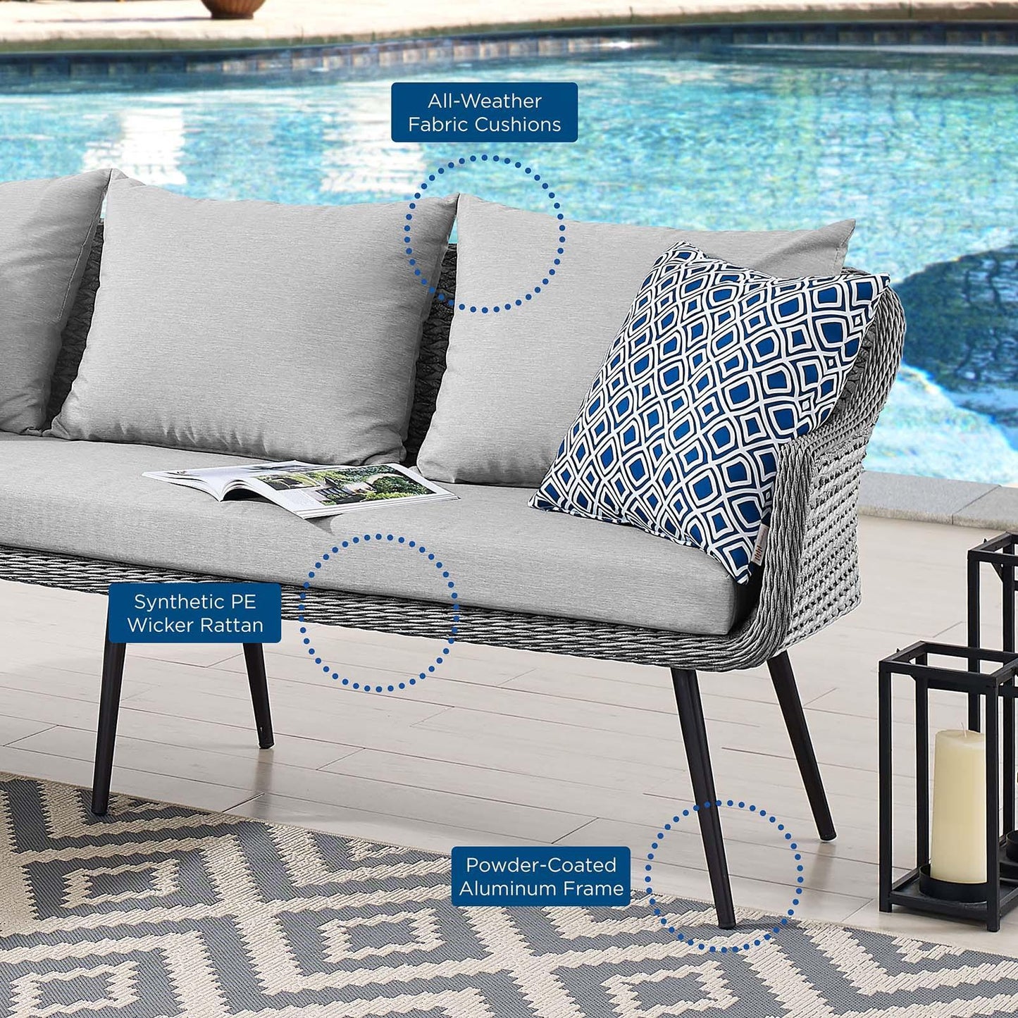 Modway Endeavor Outdoor Patio Wicker Rattan Sectional Sofa FredCo