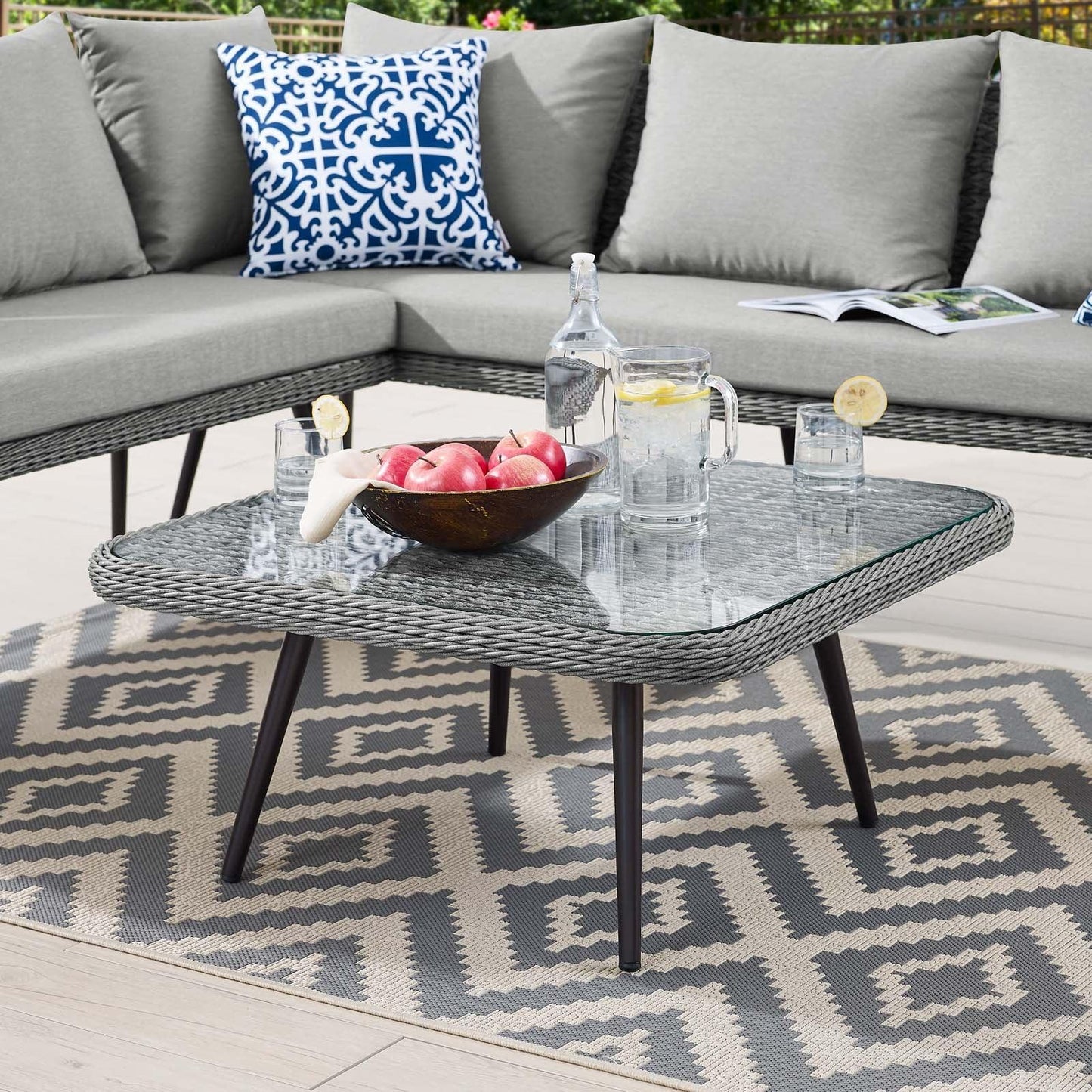 Modway Endeavor Outdoor Patio Wicker Rattan Square Coffee Table FredCo