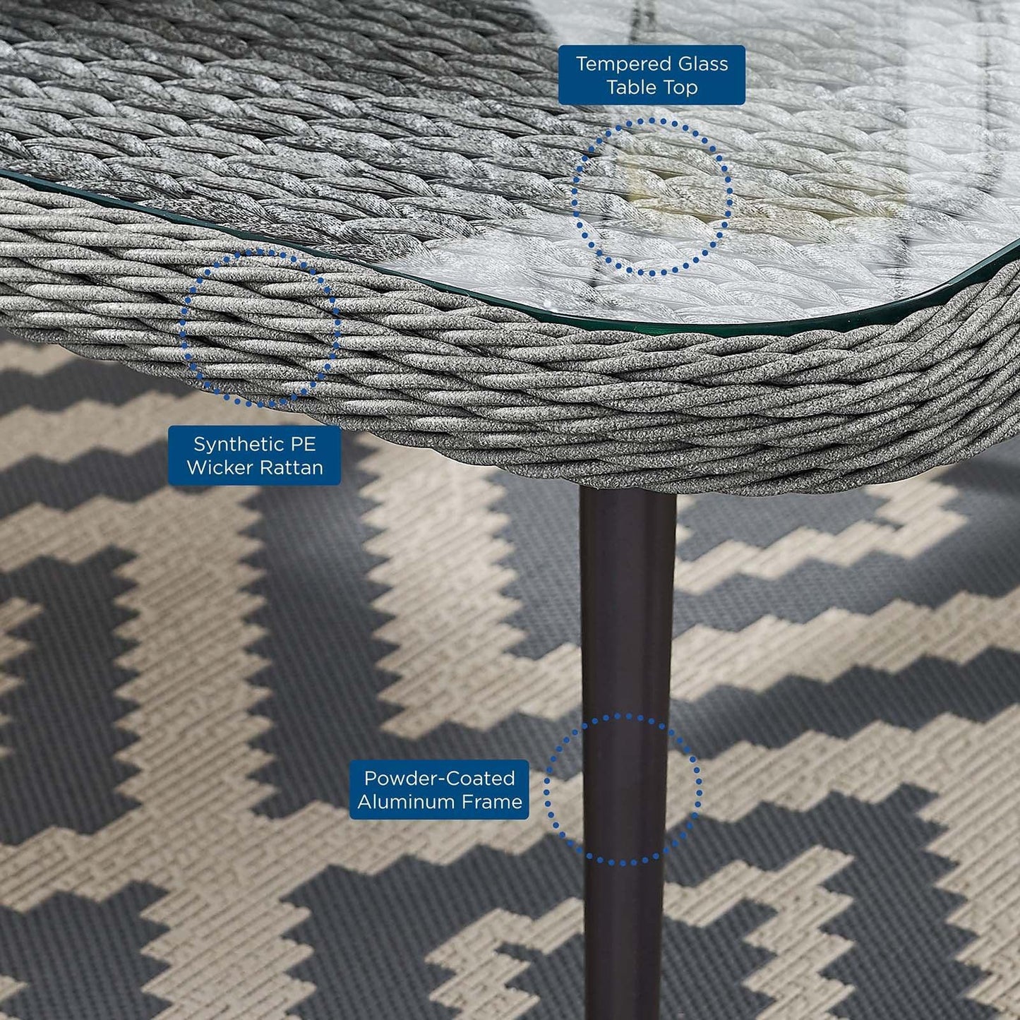 Modway Endeavor Outdoor Patio Wicker Rattan Square Coffee Table FredCo