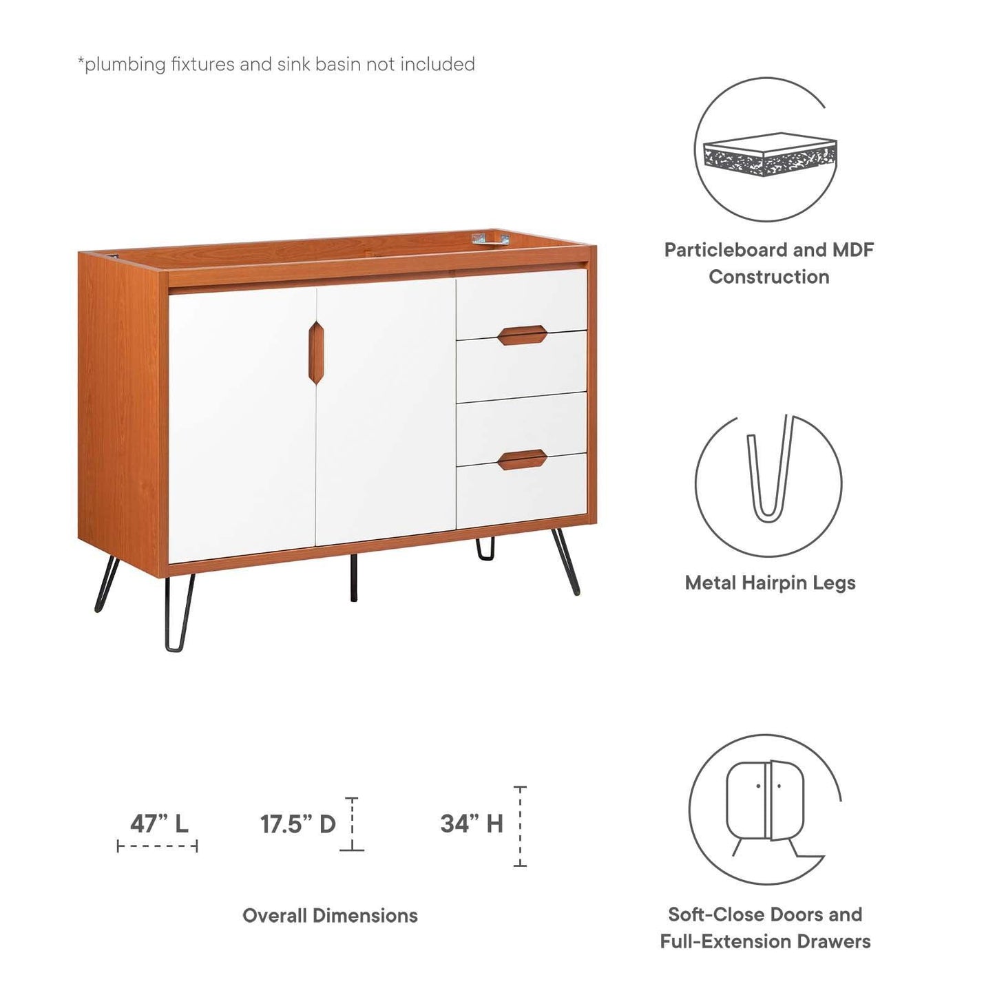 Modway Energize 48" Single Sink Compatible (Not Included) Bathroom Vanity Cabinet FredCo