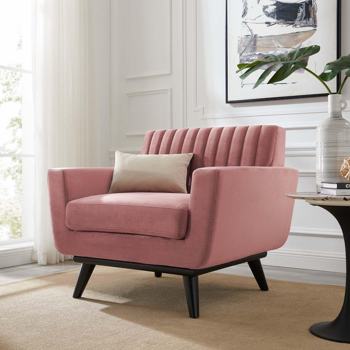 Modway Engage Channel Tufted Performance Velvet Armchair FredCo