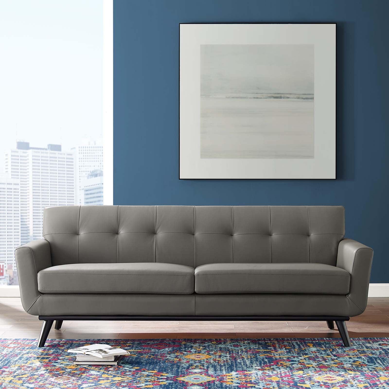 Modway Engage Top-Grain Leather Living Room Lounge Sofa FredCo