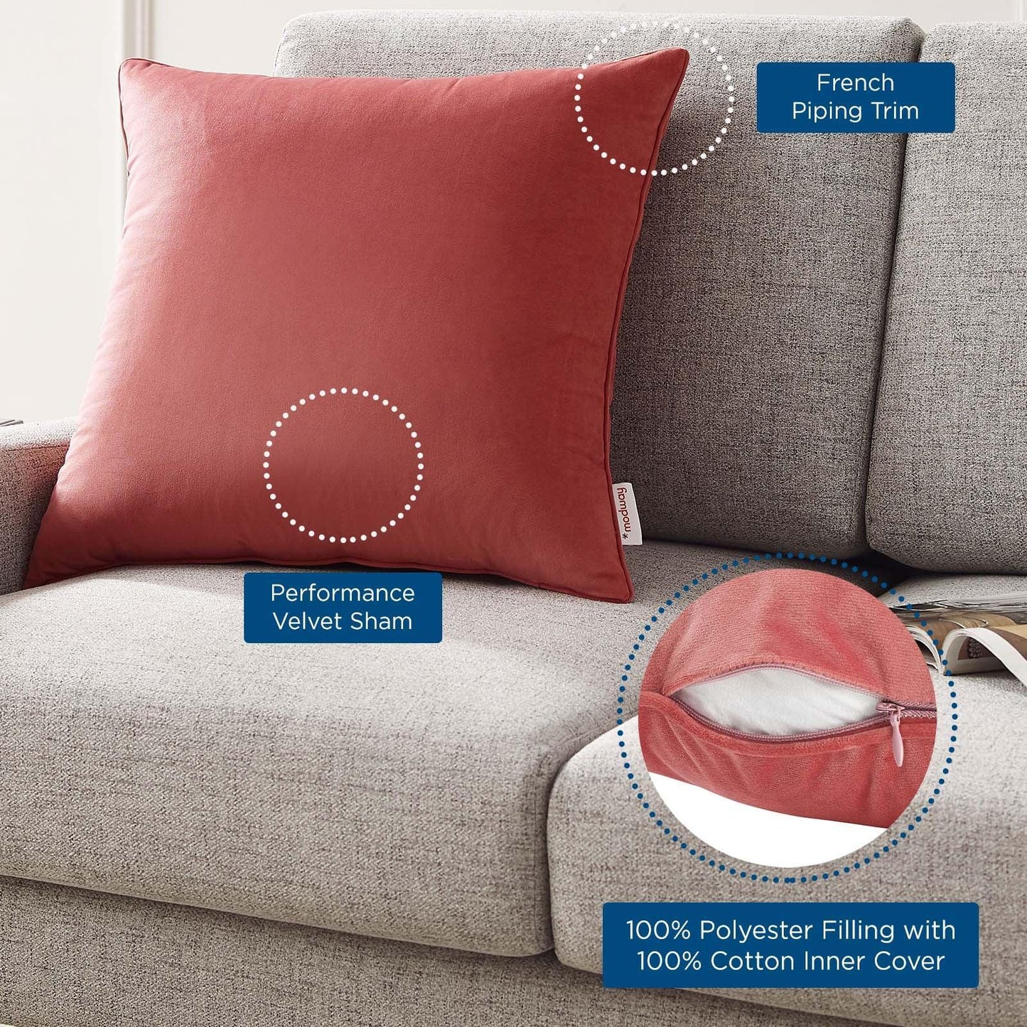 Modway Enhance 20" Performance Velvet Throw Pillow FredCo