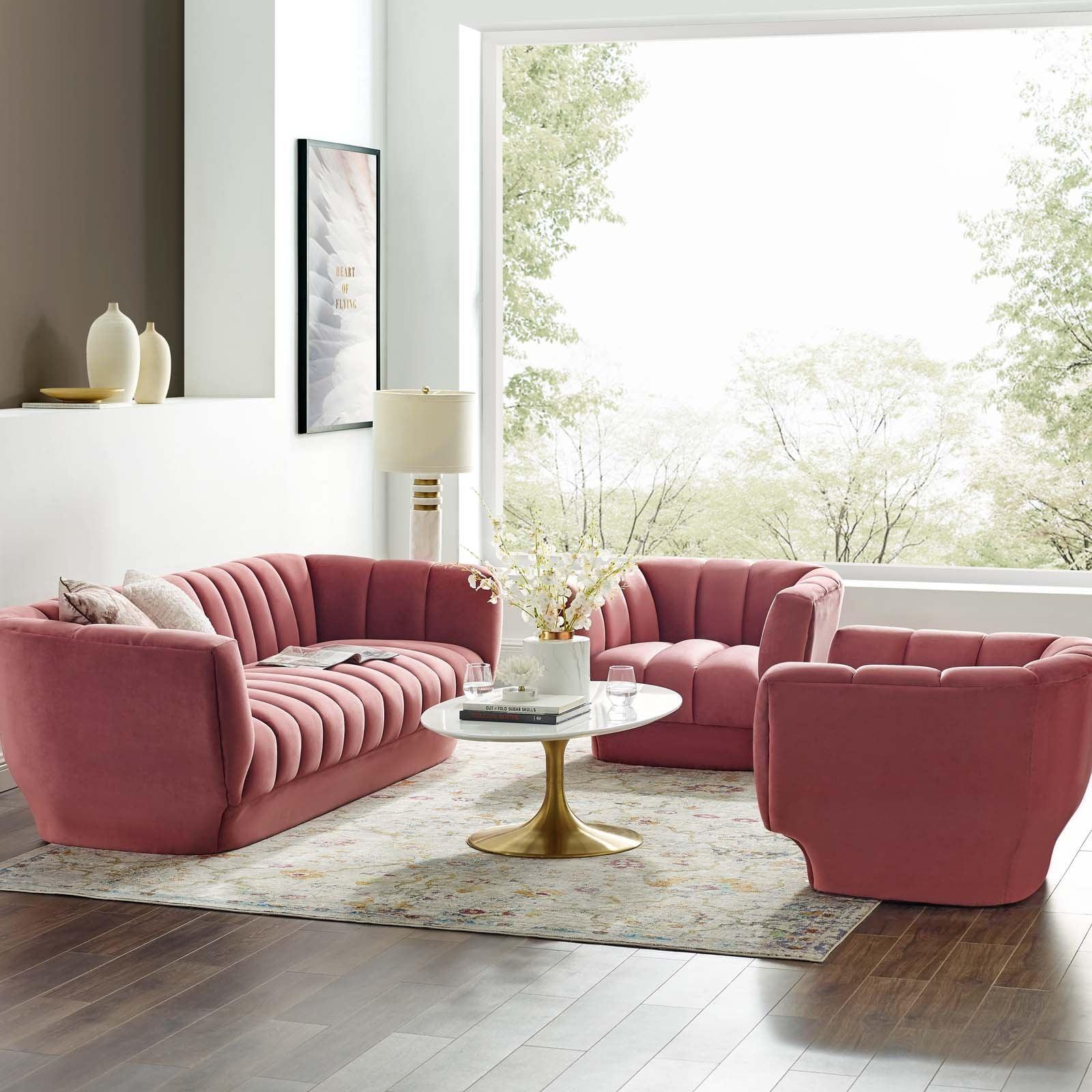 Modway Entertain Vertical Channel Tufted Performance Velvet 3 Piece Set FredCo