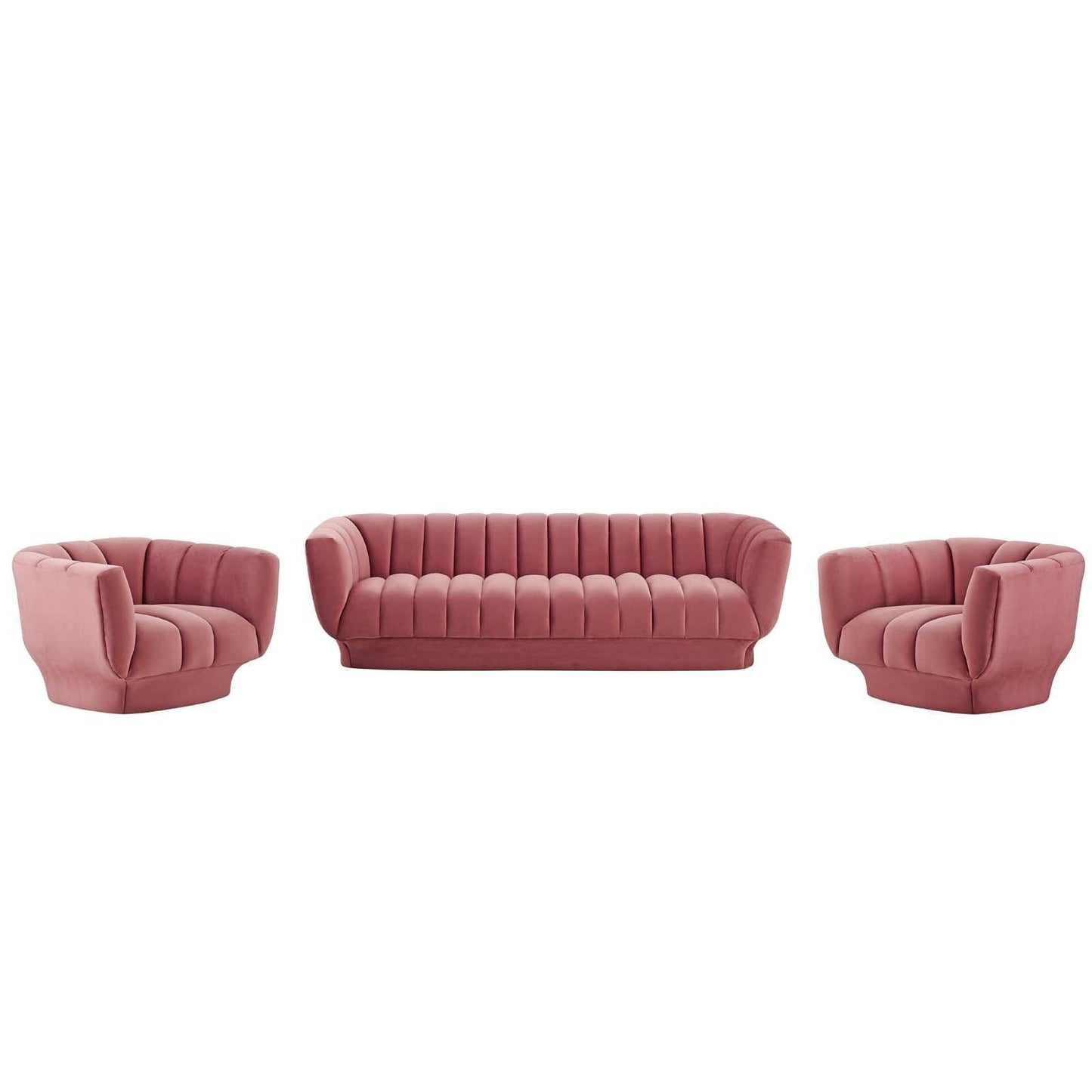 Modway Entertain Vertical Channel Tufted Performance Velvet 3 Piece Set FredCo