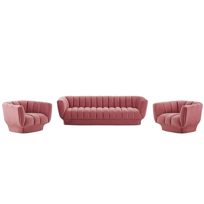 Modway Entertain Vertical Channel Tufted Performance Velvet 3 Piece Set FredCo
