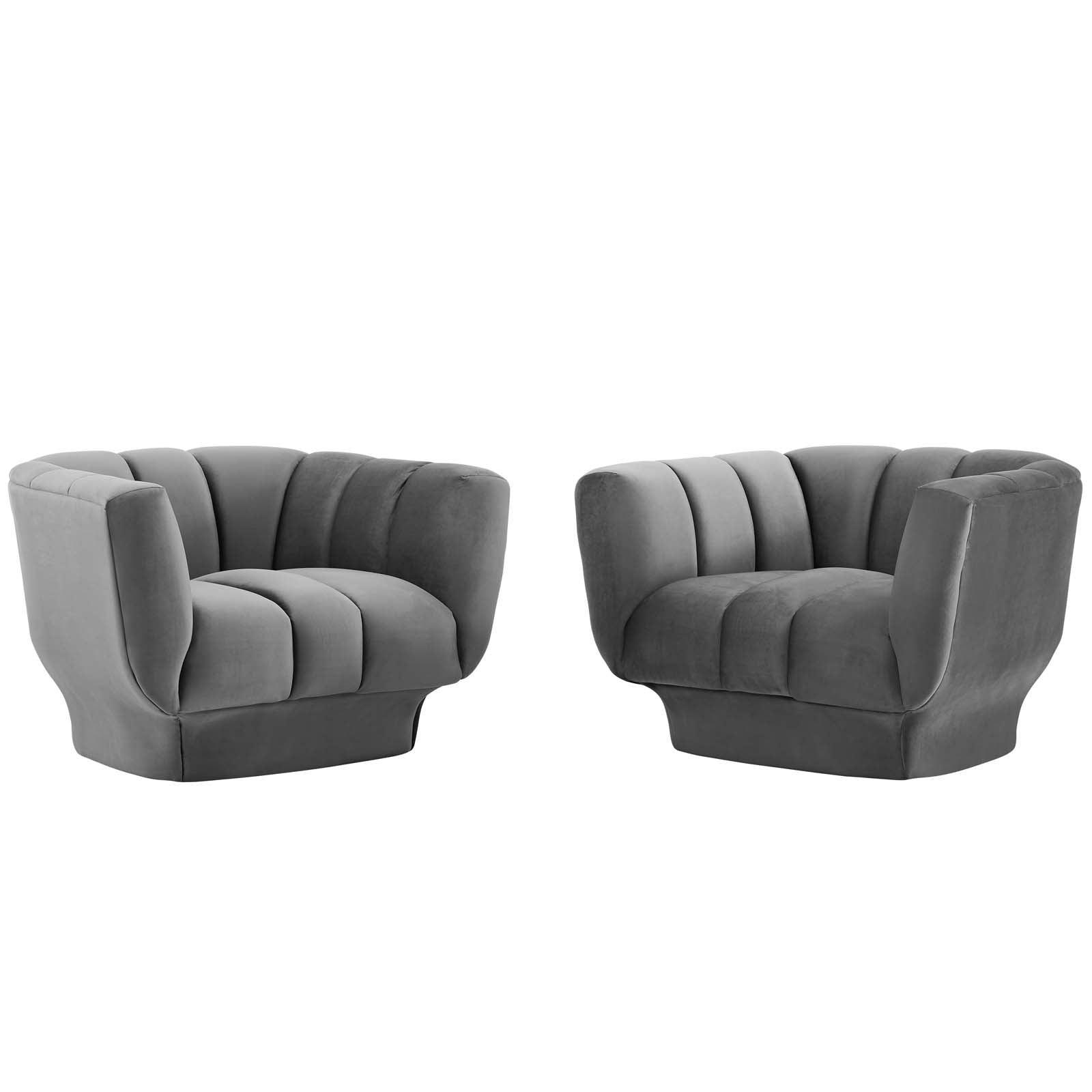 Modway Entertain Vertical Channel Tufted Performance Velvet Armchair Set of 2 FredCo