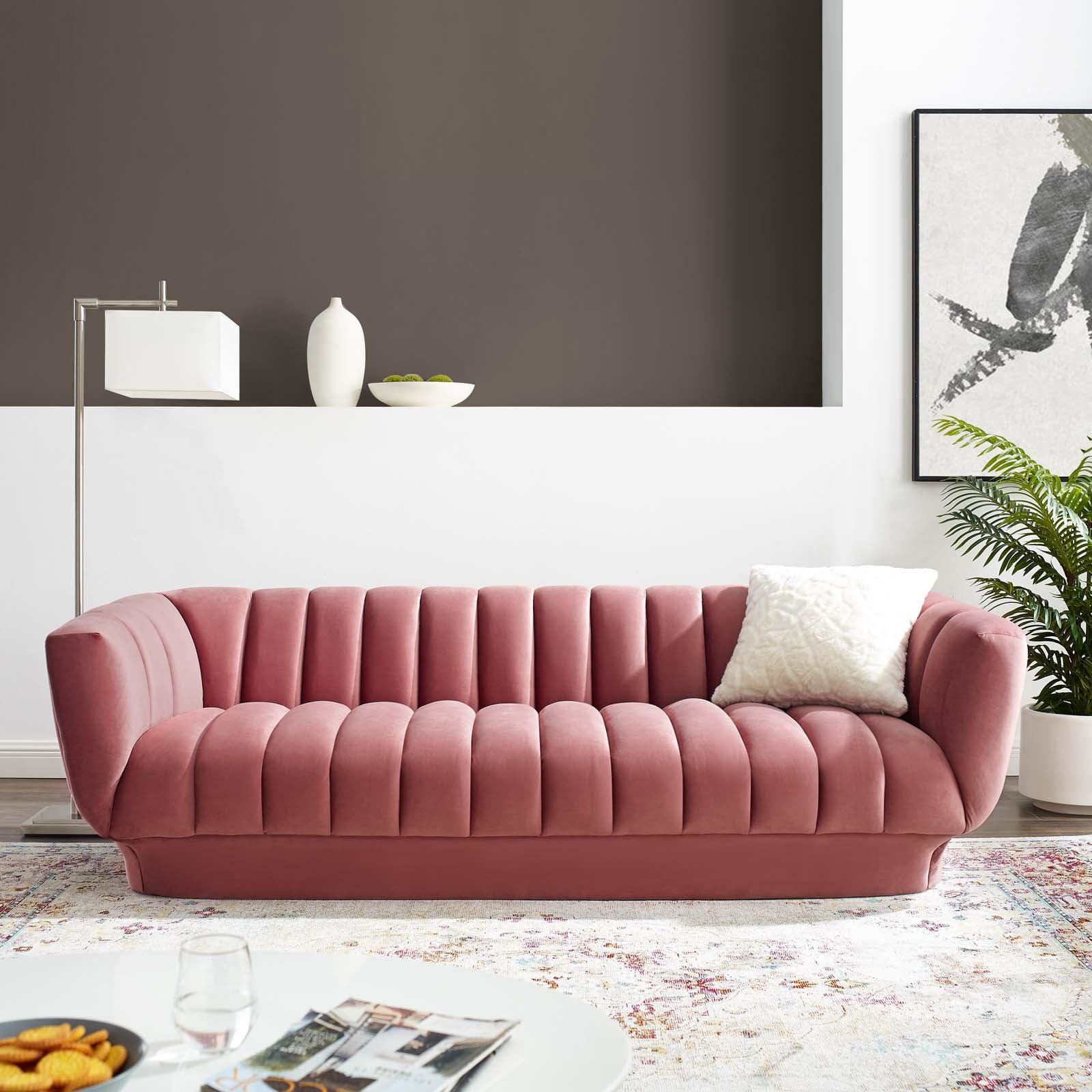 Modway Entertain Vertical Channel Tufted Performance Velvet Sofa FredCo