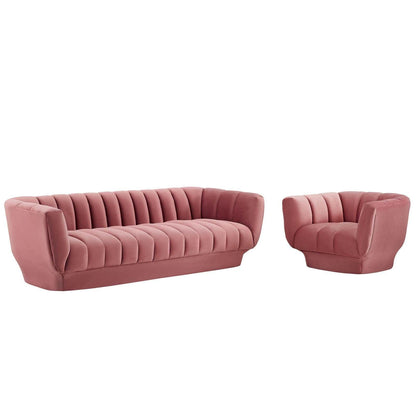 Modway Entertain Vertical Channel Tufted Performance Velvet Sofa and Armchair Set FredCo