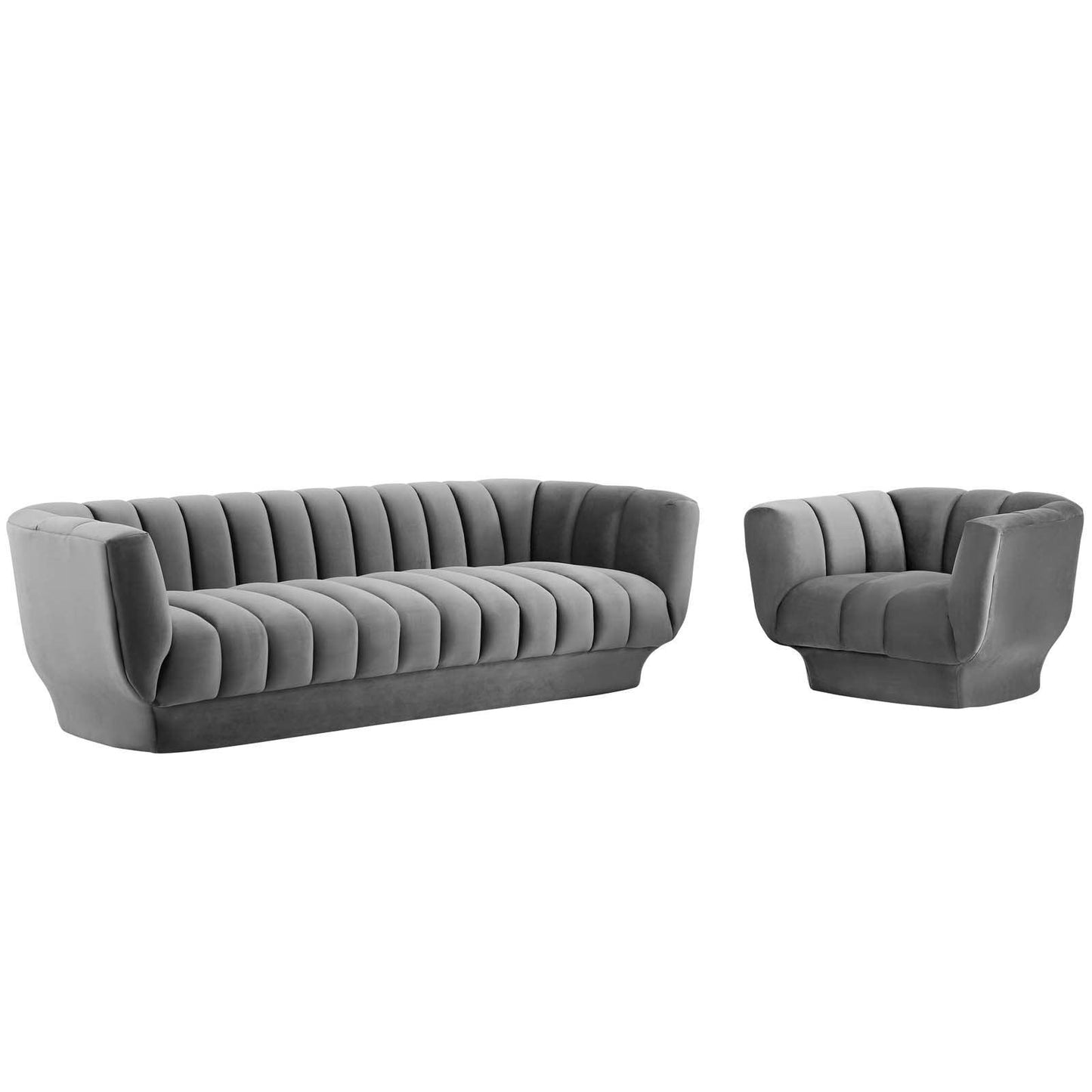 Modway Entertain Vertical Channel Tufted Performance Velvet Sofa and Armchair Set FredCo
