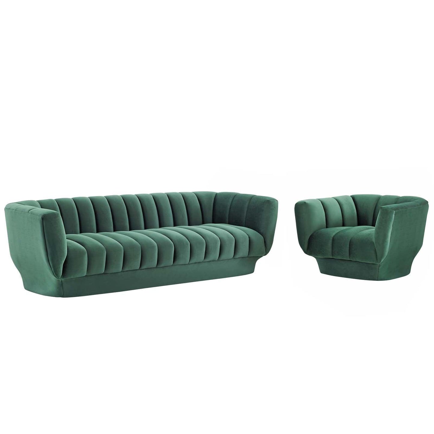 Modway Entertain Vertical Channel Tufted Performance Velvet Sofa and Armchair Set FredCo