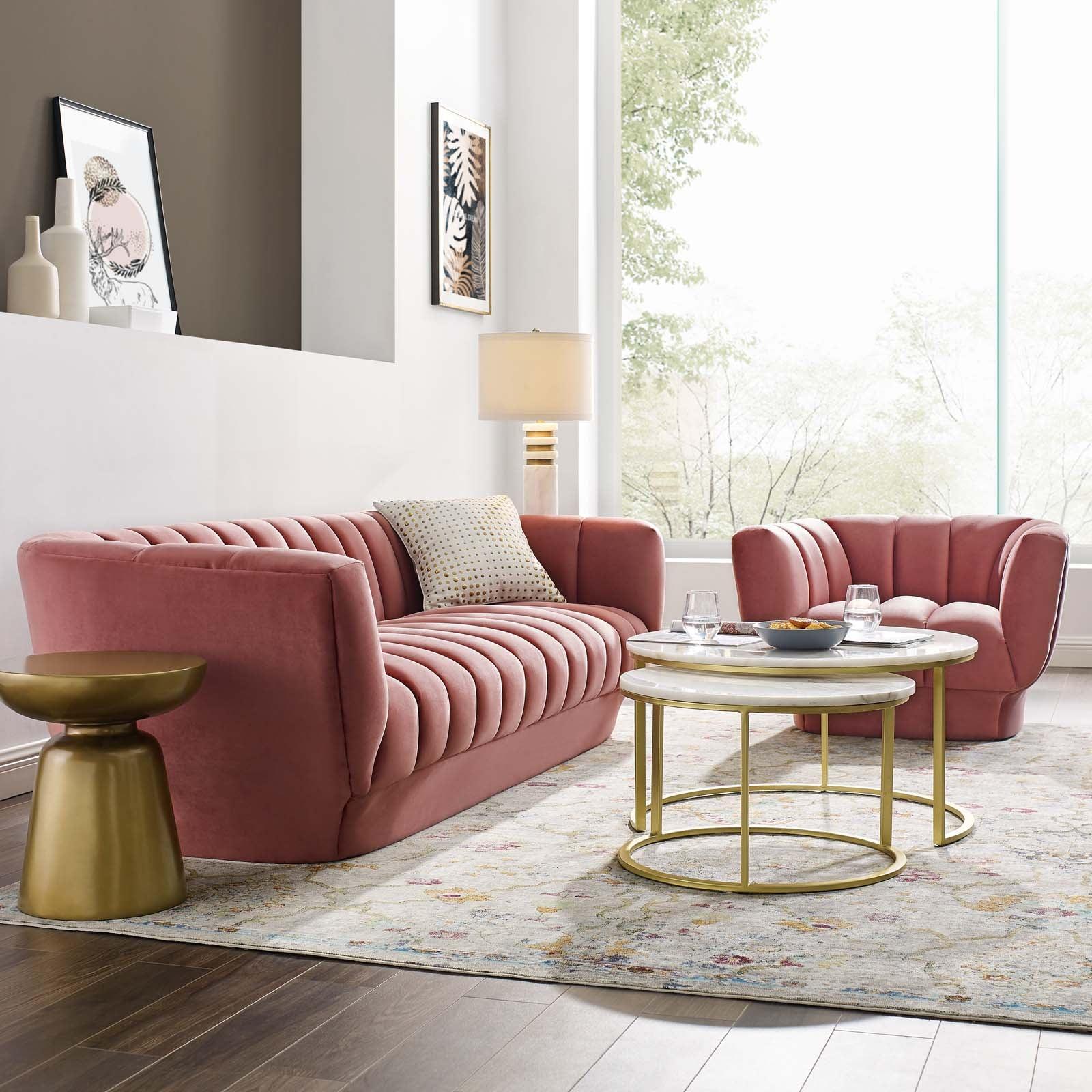 Modway Entertain Vertical Channel Tufted Performance Velvet Sofa and Armchair Set FredCo