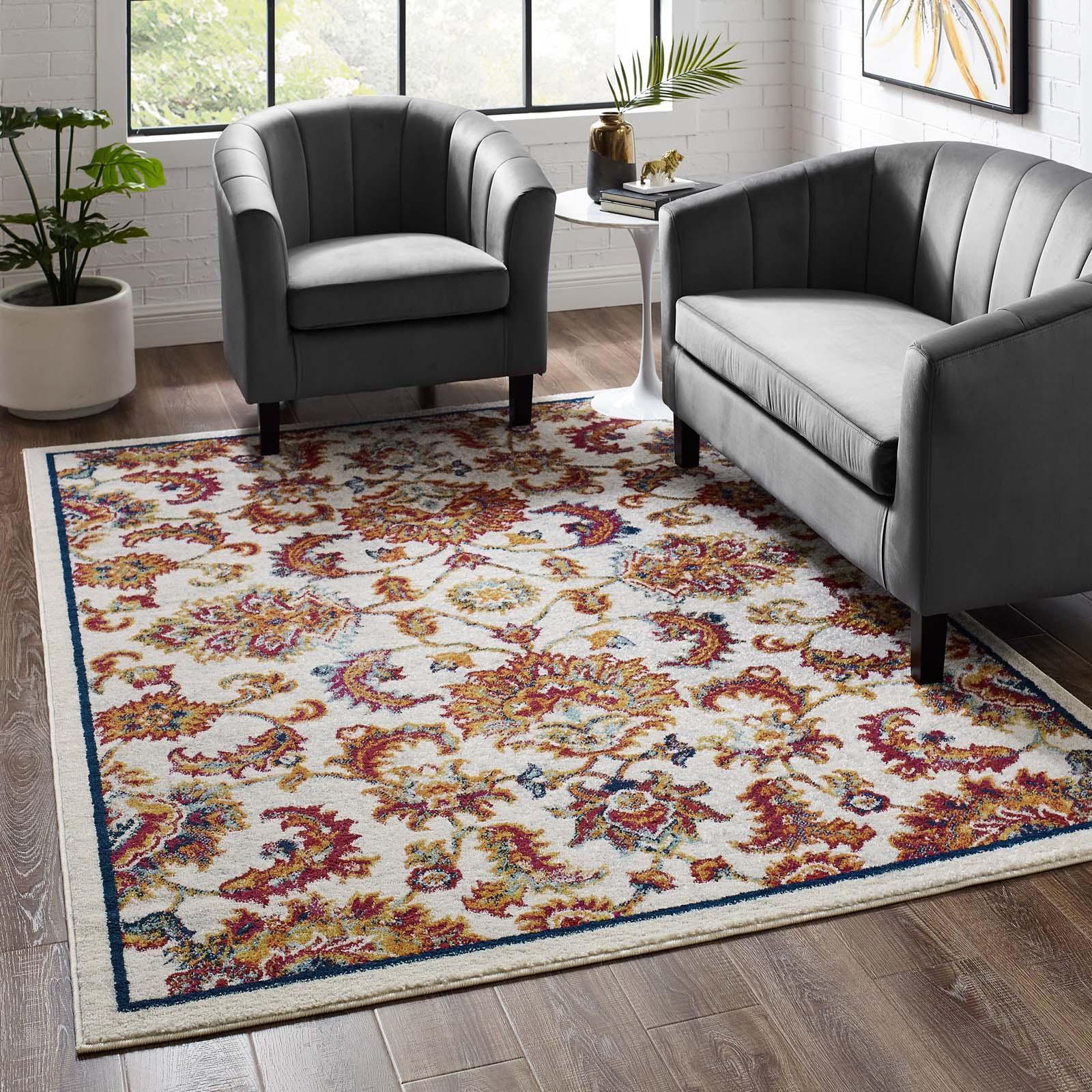 Modway Entourage Azami Distressed Vintage Floral Lattice Area Rug FredCo