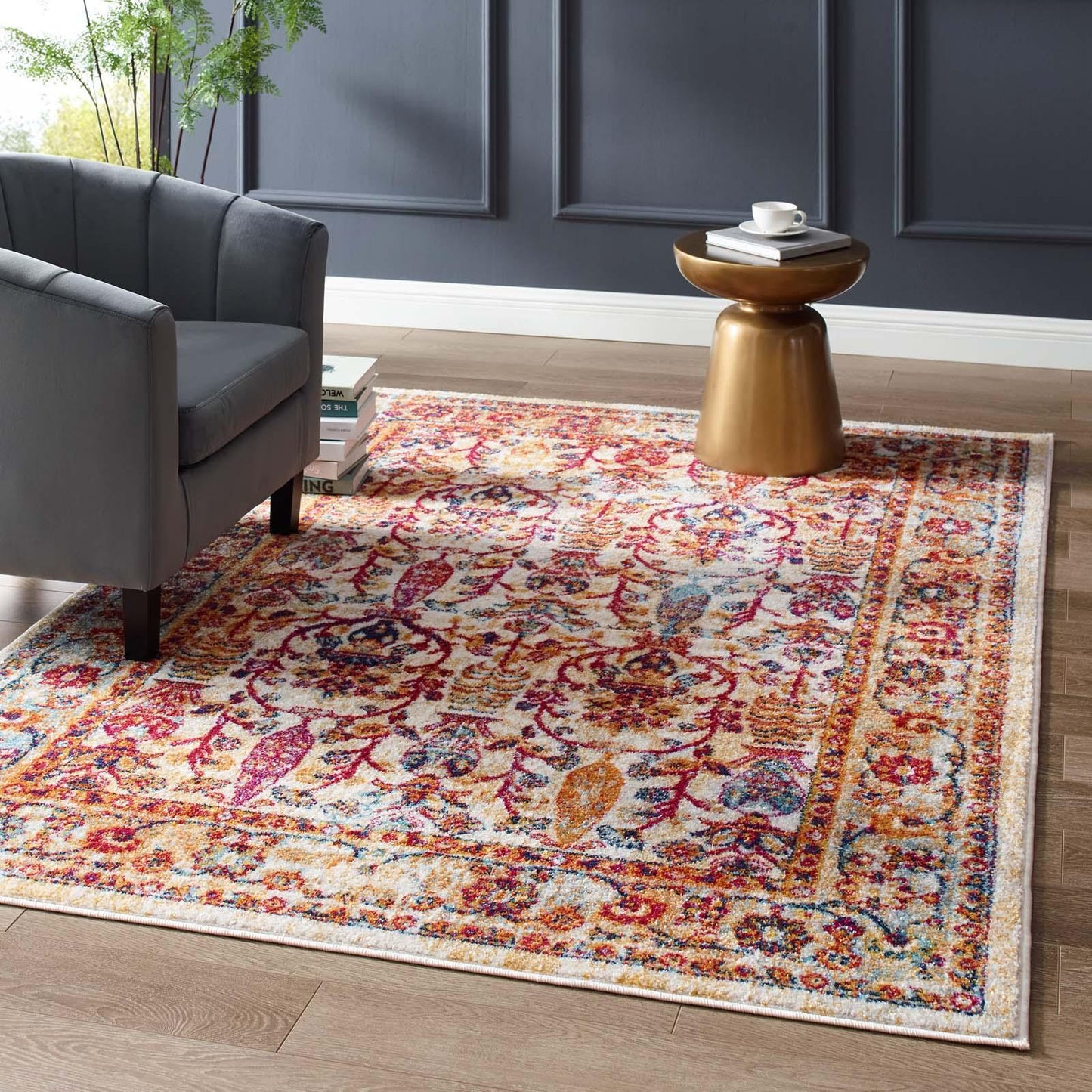 Modway Entourage Jessa Distressed Vintage Floral Lattice Area Rug FredCo