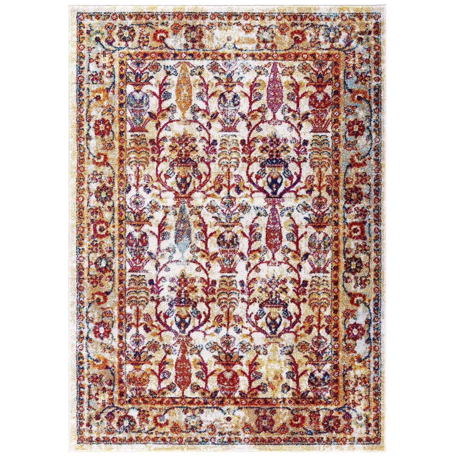 Modway Entourage Jessa Distressed Vintage Floral Lattice Area Rug FredCo