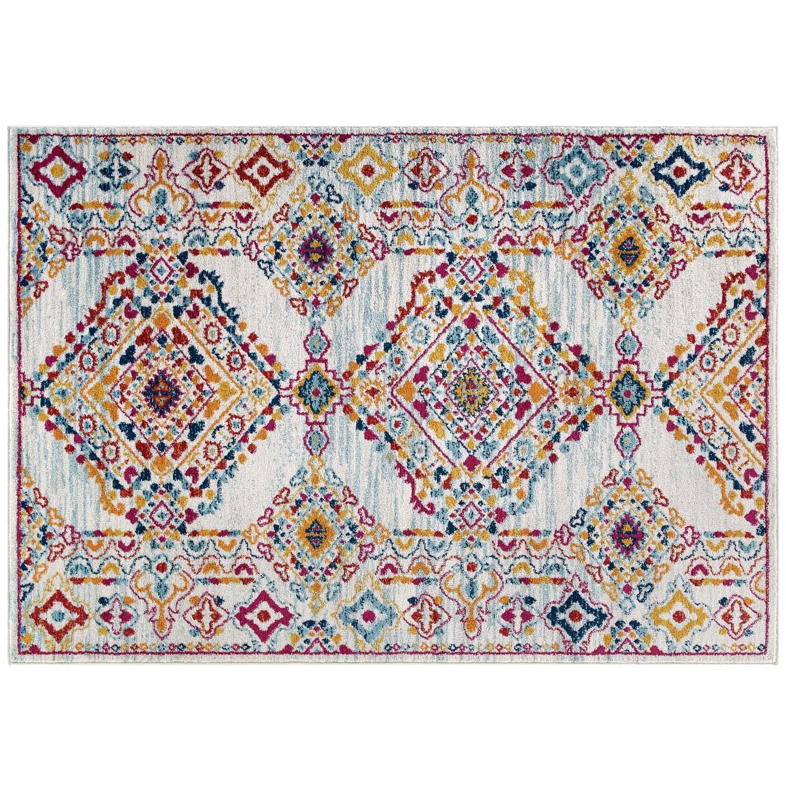 Modway Entourage Khalida Distressed Floral Lattice Area Rug FredCo