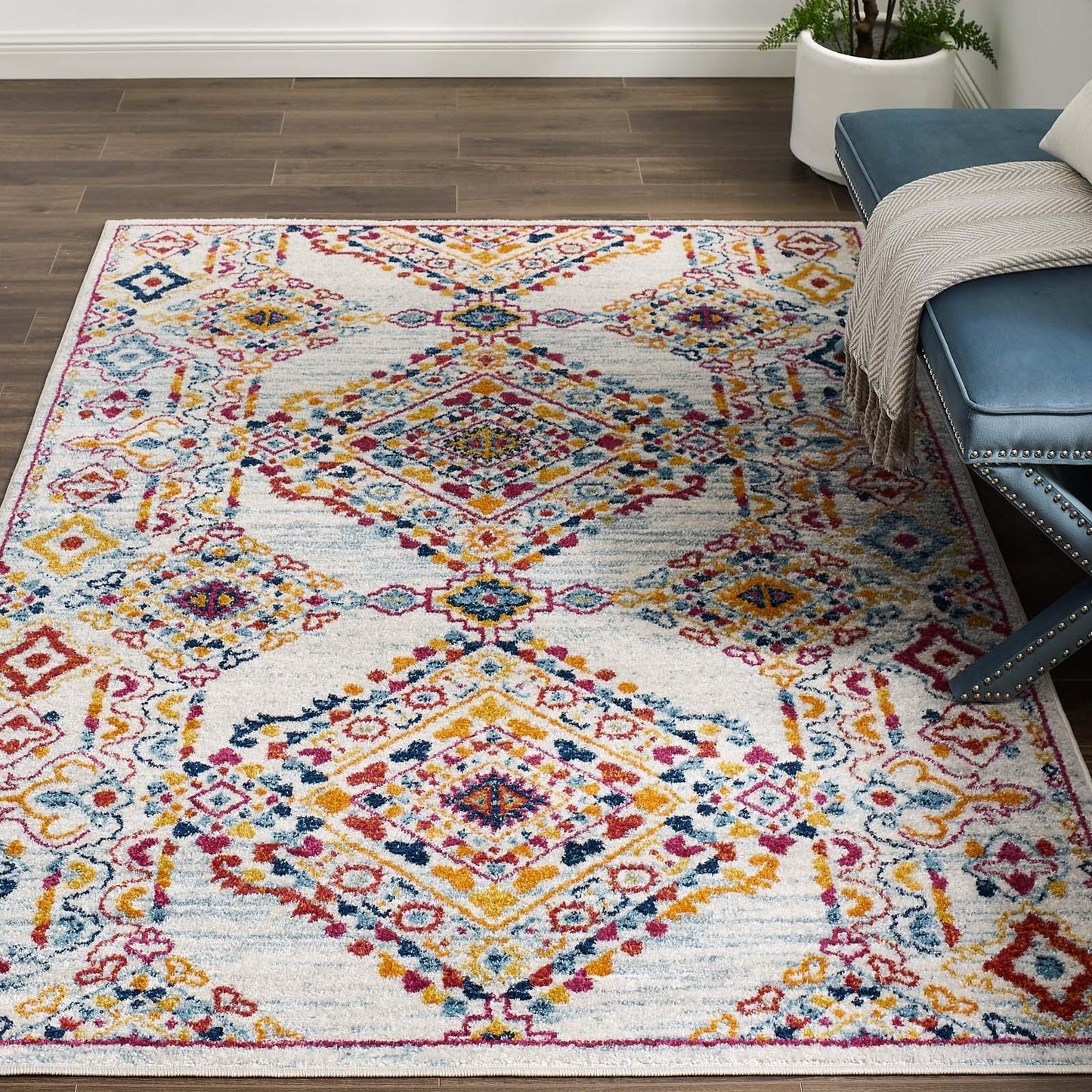 Modway Entourage Khalida Distressed Vintage Floral Lattice Area Rug FredCo