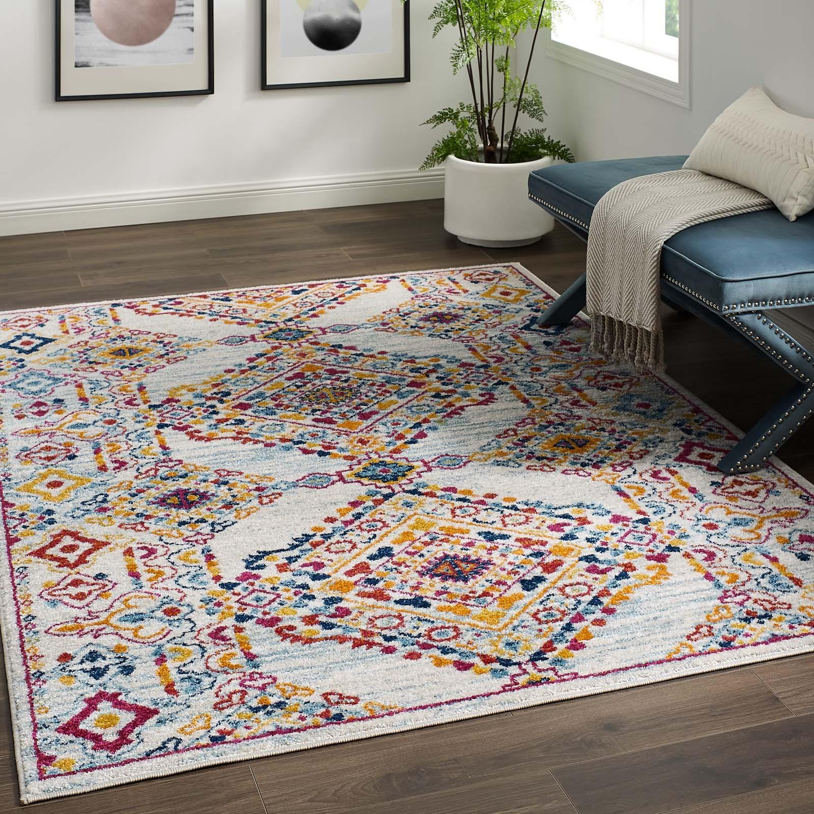 Modway Entourage Khalida Distressed Vintage Floral Lattice Area Rug FredCo