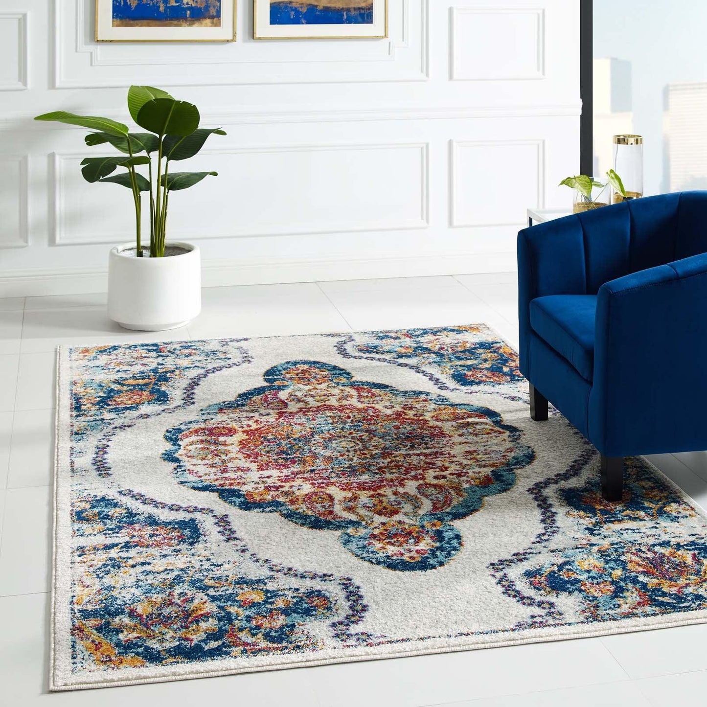 Modway Entourage Malia Distressed Vintage Floral Persian Medallion Area Rug FredCo