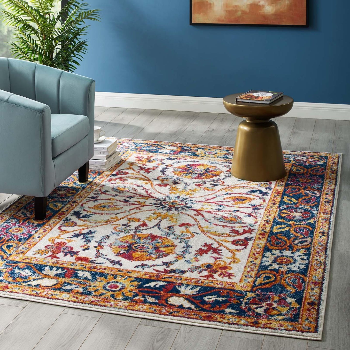 Modway Entourage Samira Distressed Vintage Floral Persian Medallion Area Rug FredCo