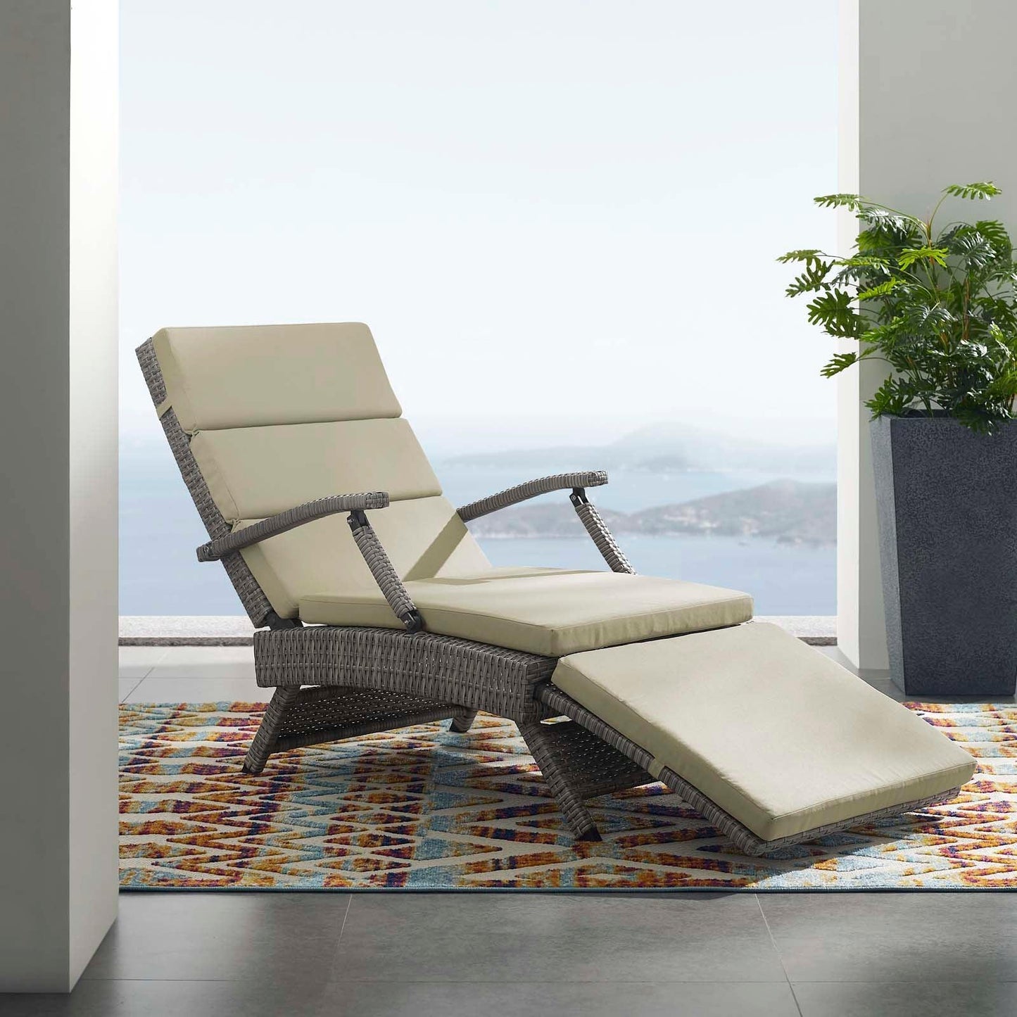 Modway Envisage Chaise Outdoor Patio Wicker Rattan Lounge Chair FredCo
