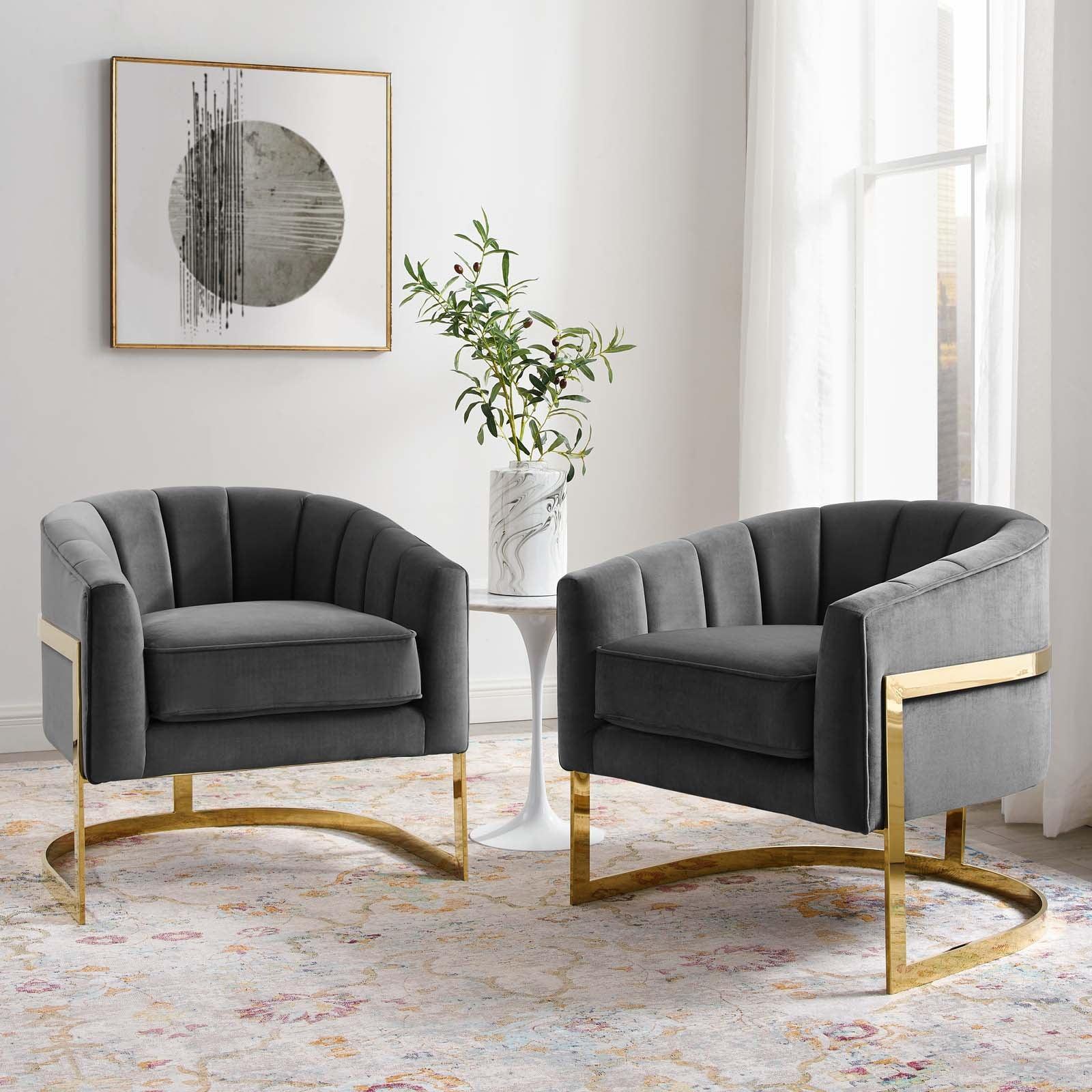 Modway Esteem Accent Armchair Performance Velvet Set of 2 FredCo