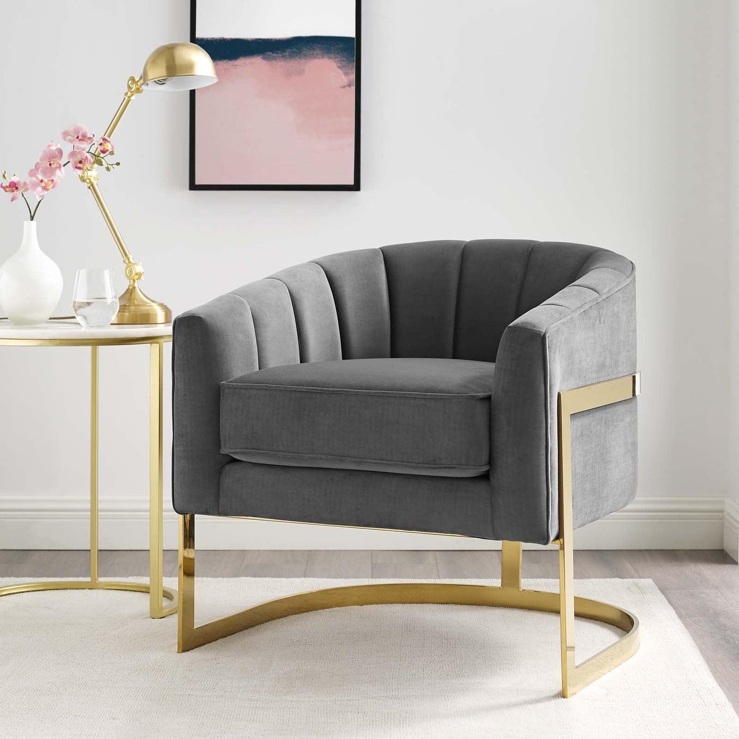 Modway Esteem Vertical Channel Tufted Performance Velvet Accent Armchair FredCo