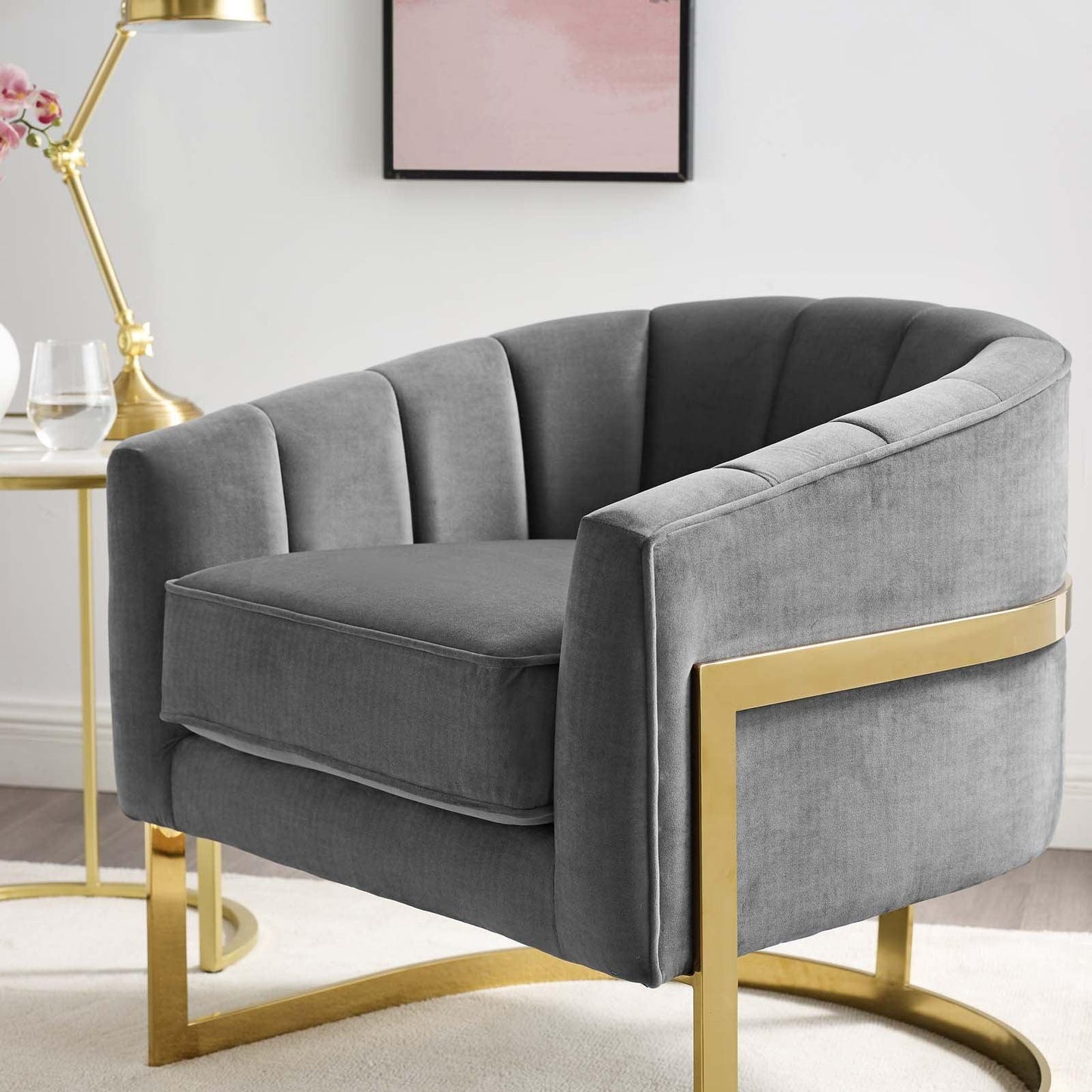 Modway Esteem Vertical Channel Tufted Performance Velvet Accent Armchair FredCo