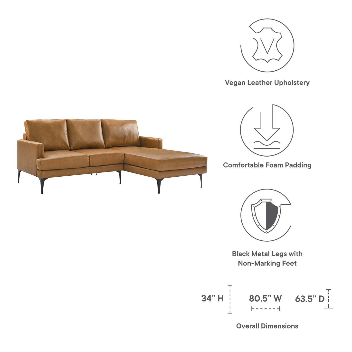 Modway Evermore Right-Facing Vegan Leather Sectional Sofa FredCo