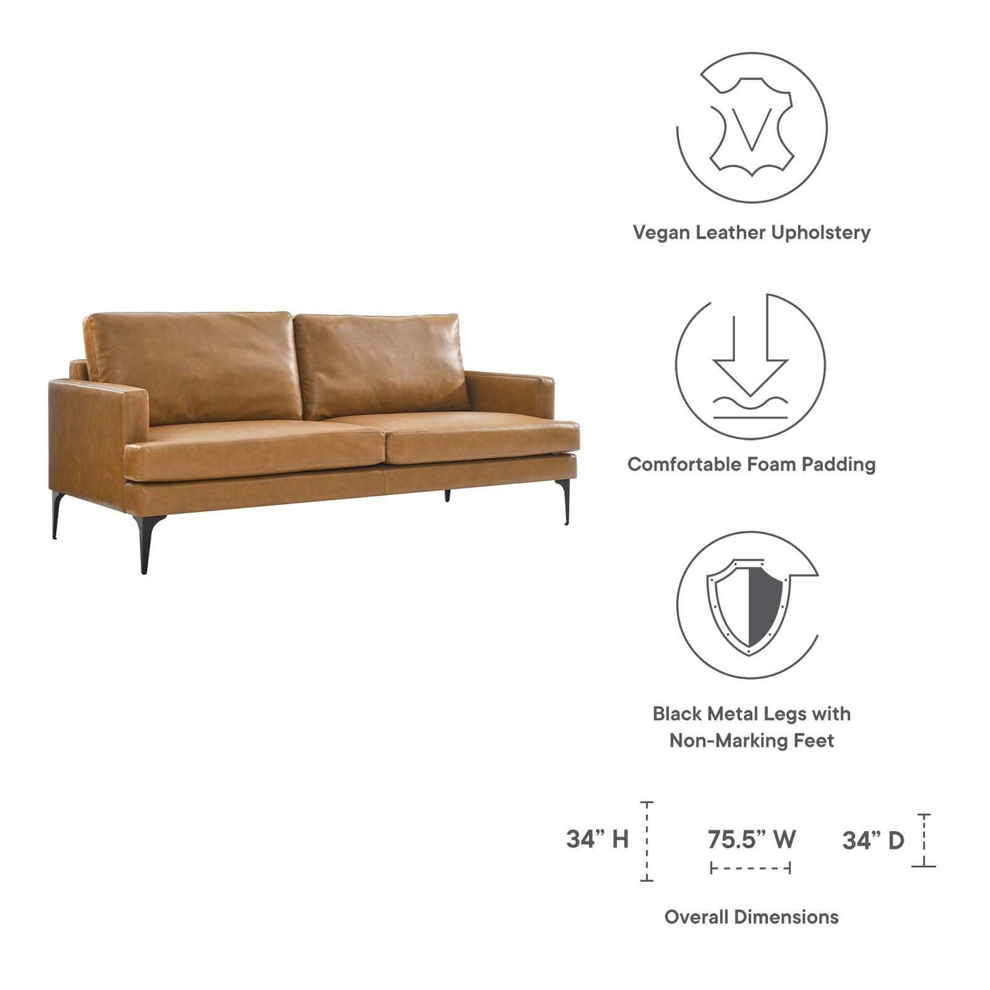 Modway Evermore Vegan Leather Sofa FredCo
