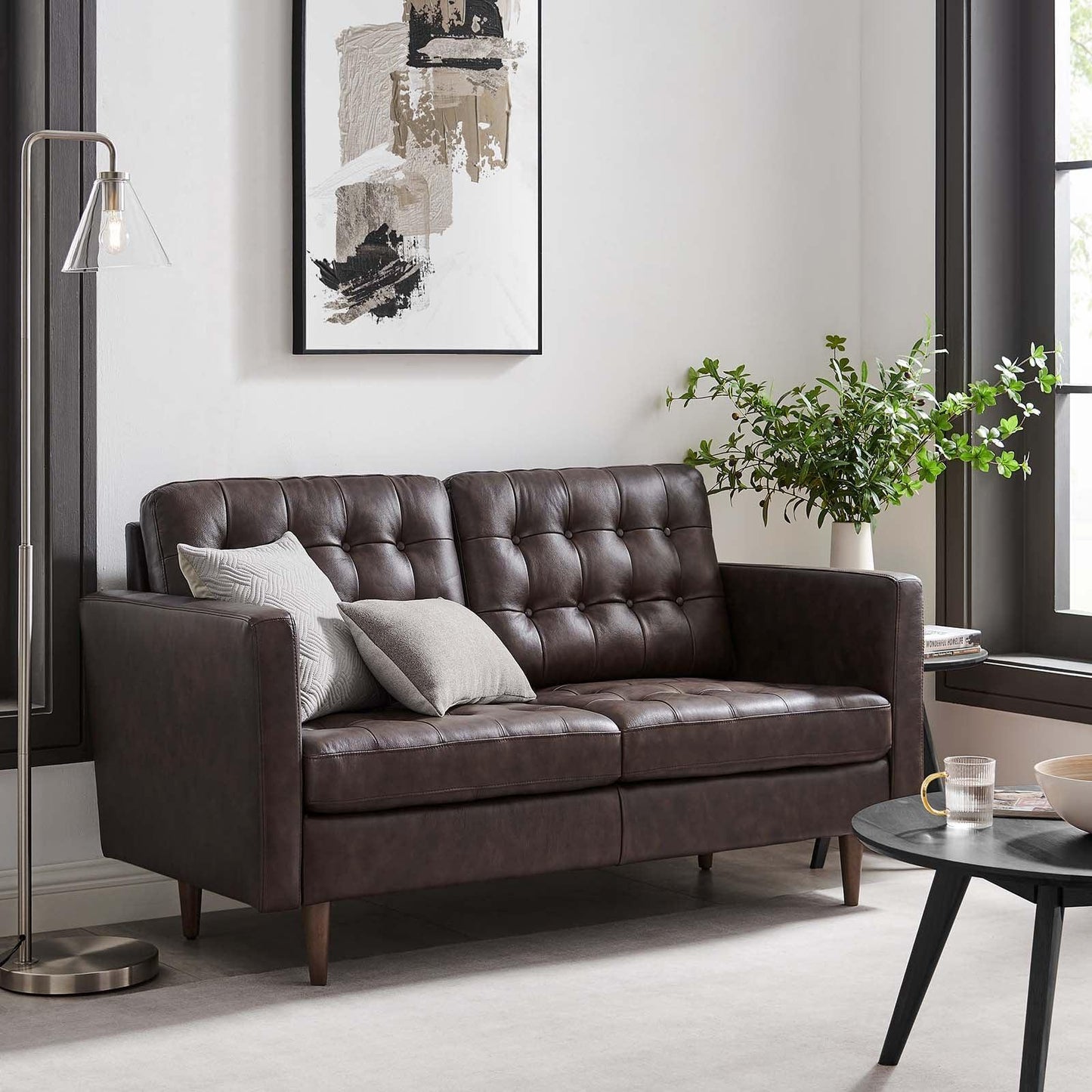 Modway Exalt Tufted Vegan Leather Loveseat FredCo