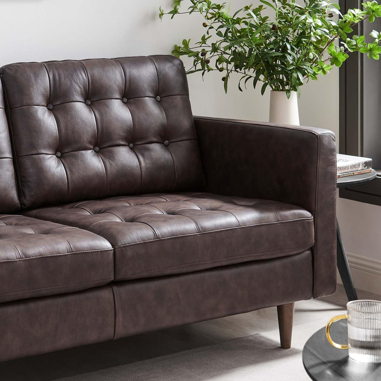 Modway Exalt Tufted Vegan Leather Loveseat FredCo
