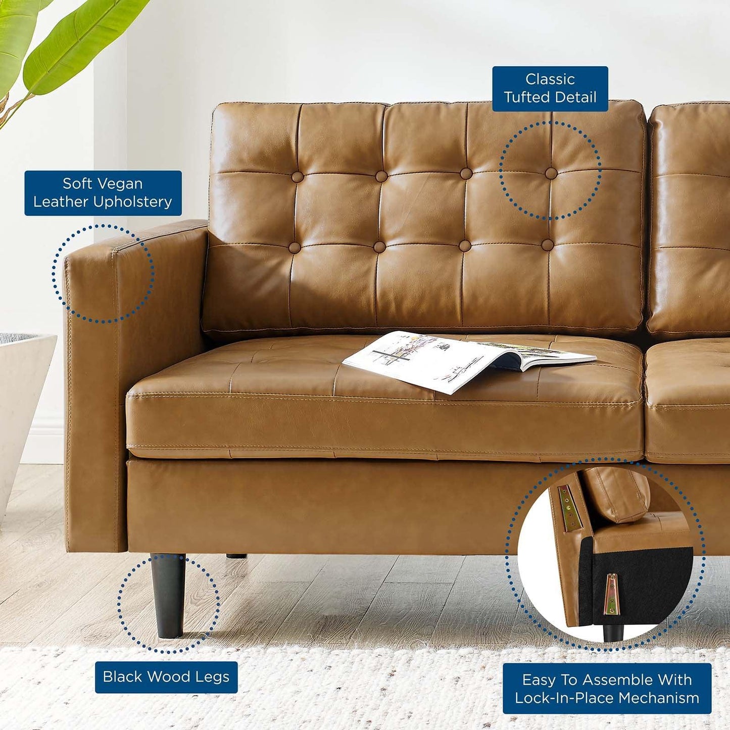 Modway Exalt Tufted Vegan Leather Sofa FredCo