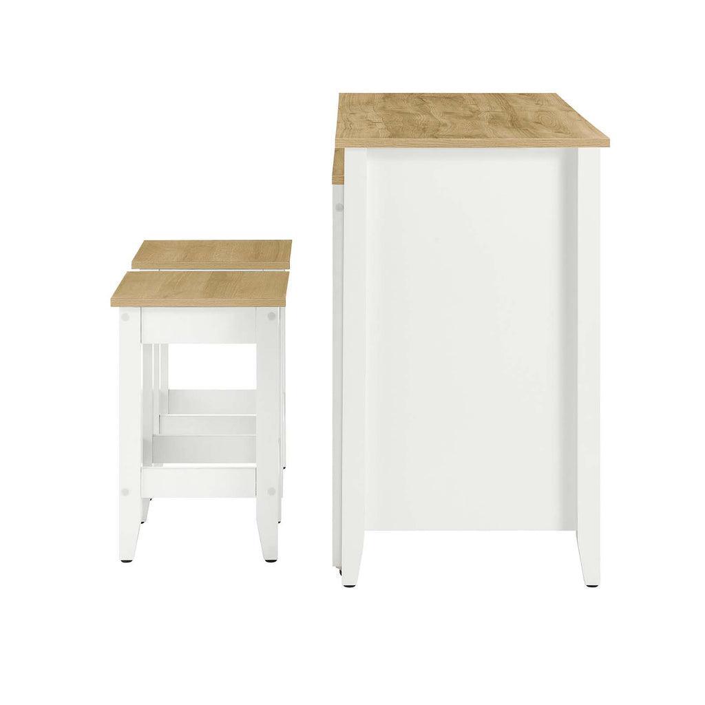 Modway Farmstead 3-Piece Kitchen Island and Stool Set FredCo