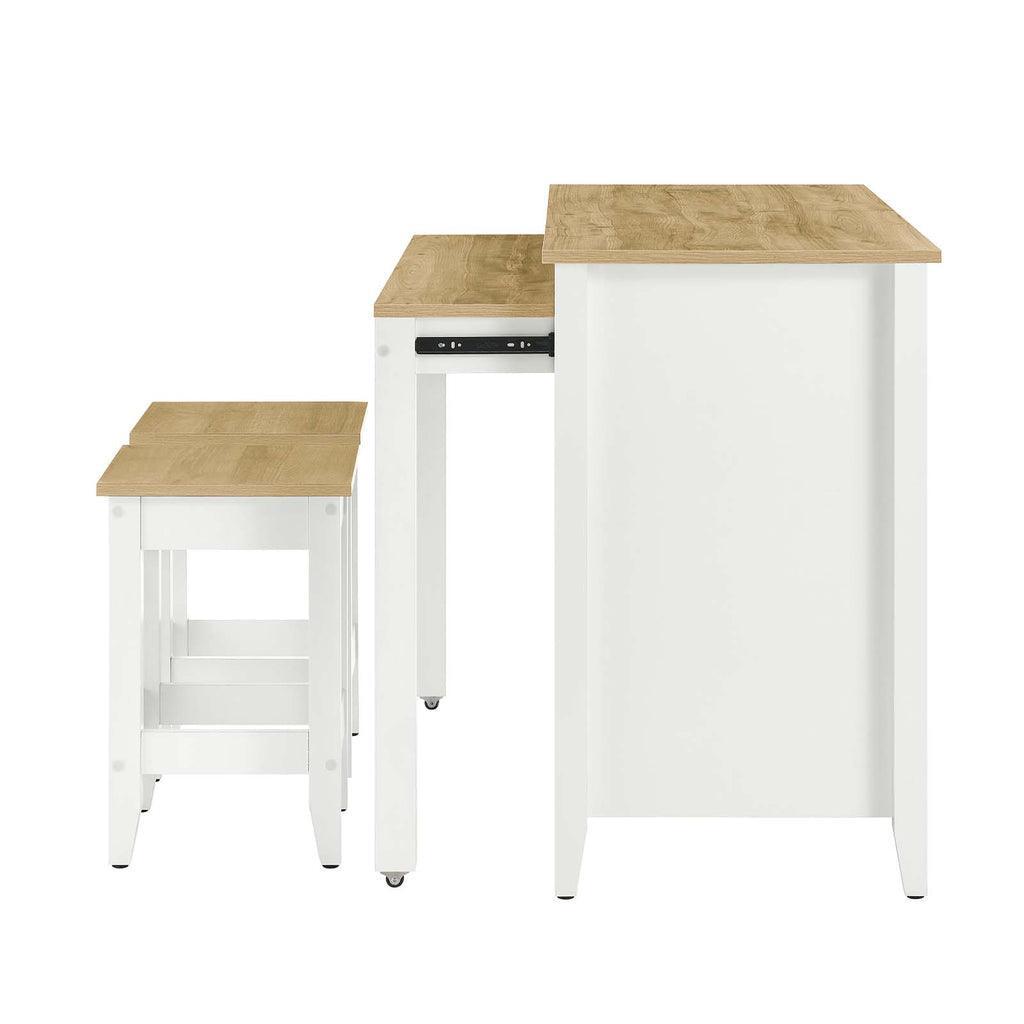 Modway Farmstead 3-Piece Kitchen Island and Stool Set FredCo