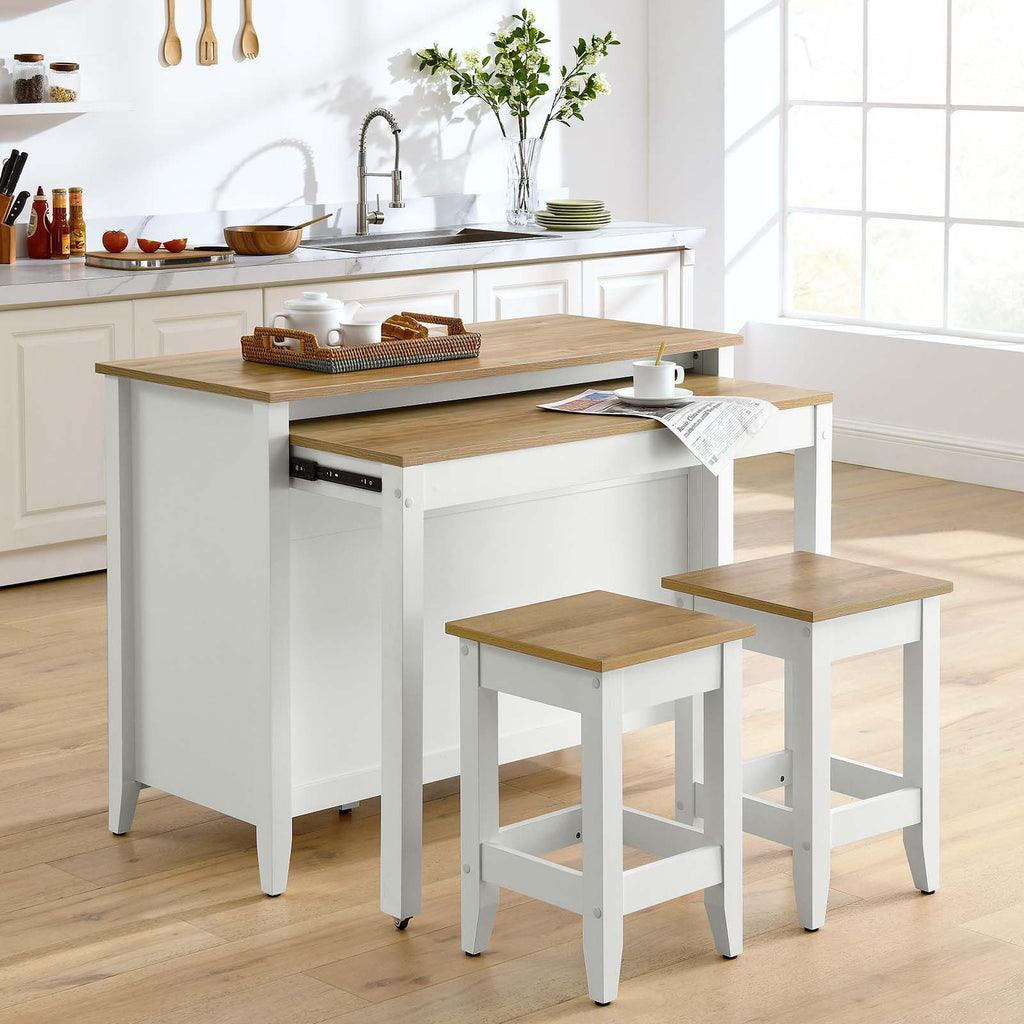 Modway Farmstead 3-Piece Kitchen Island and Stool Set FredCo