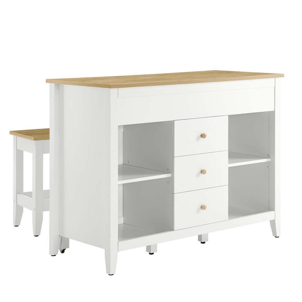 Modway Farmstead 3-Piece Kitchen Island and Stool Set FredCo