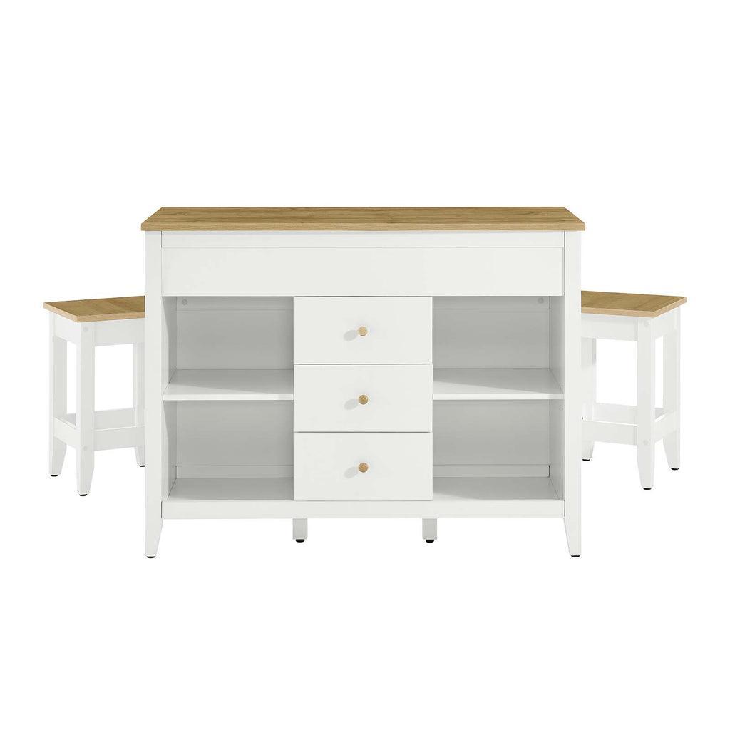 Modway Farmstead 3-Piece Kitchen Island and Stool Set FredCo