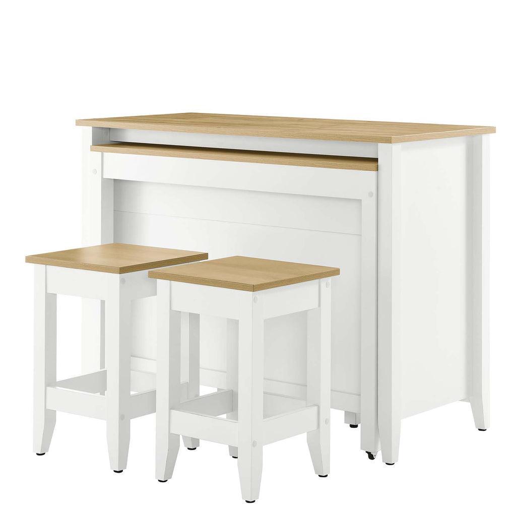 Modway Farmstead 3-Piece Kitchen Island and Stool Set FredCo