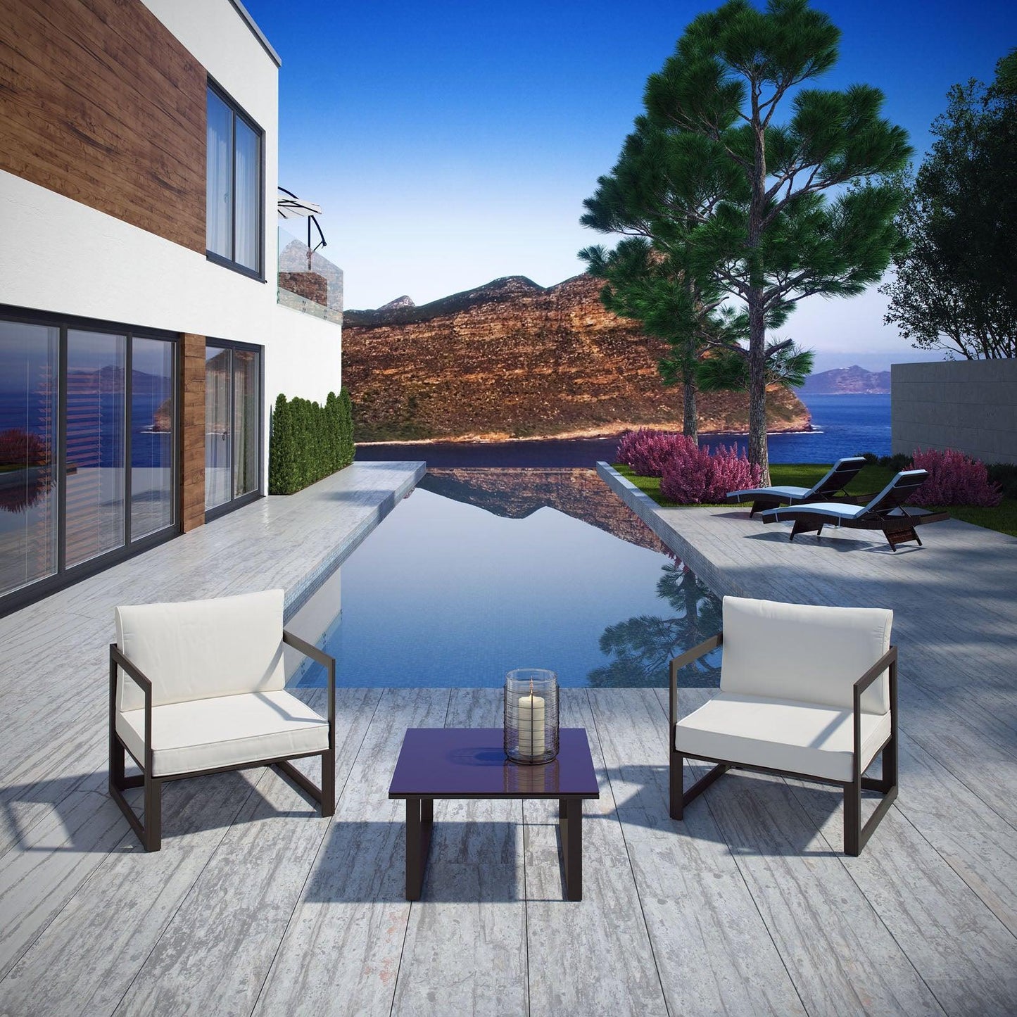 Modway Fortuna 3 Piece Outdoor Patio Sectional Sofa Set FredCo