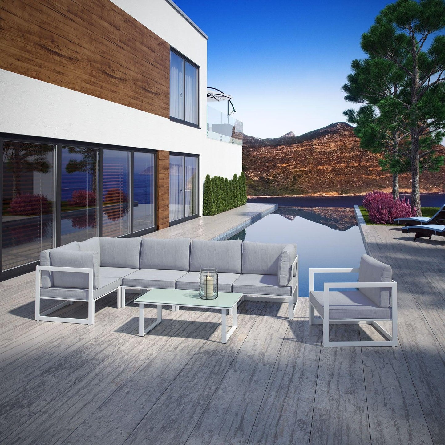 Modway Fortuna 7 Piece Outdoor Patio Sectional Sofa Set, EEI-1733 FredCo