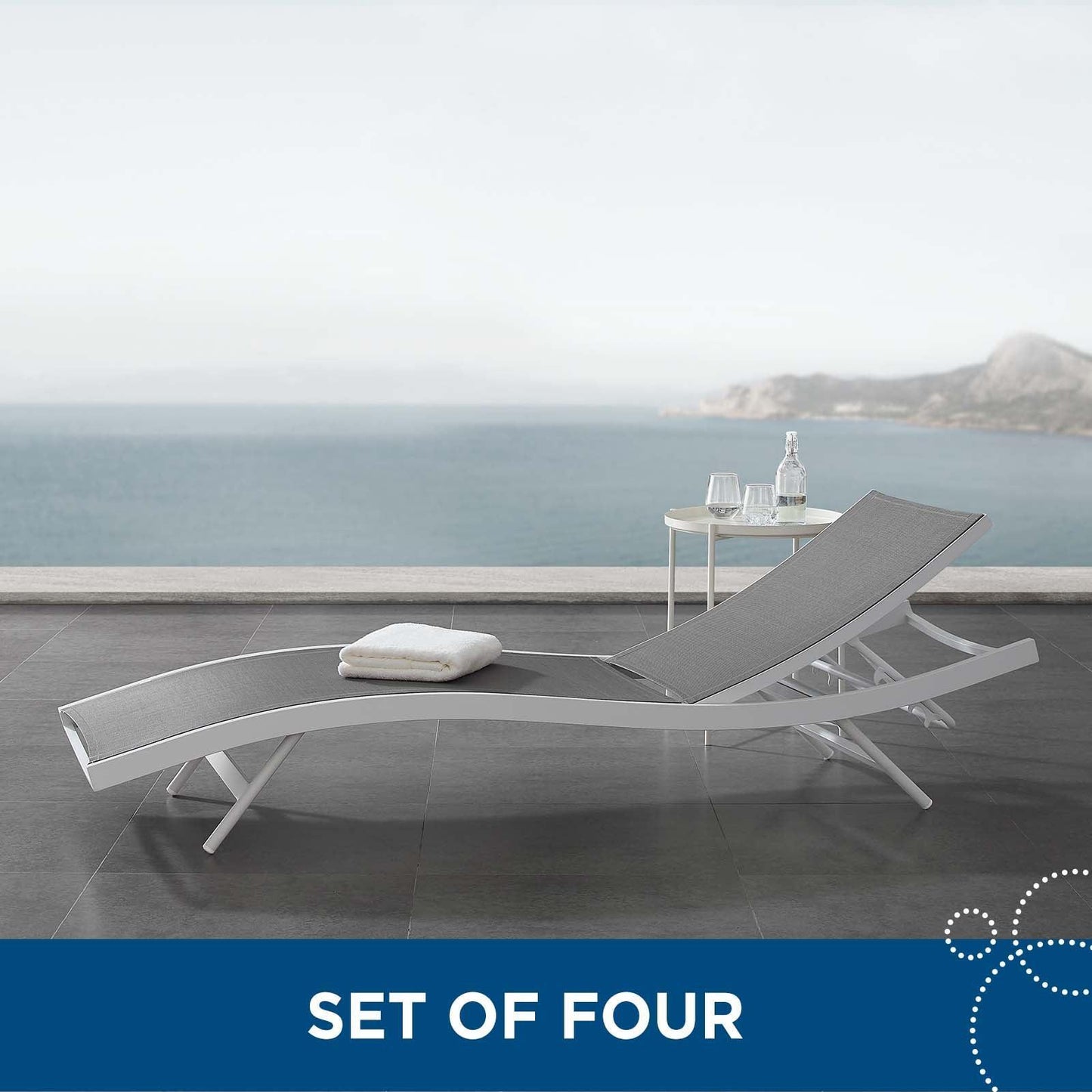 Modway Glimpse Outdoor Patio Mesh Chaise Lounge Set of 4 FredCo