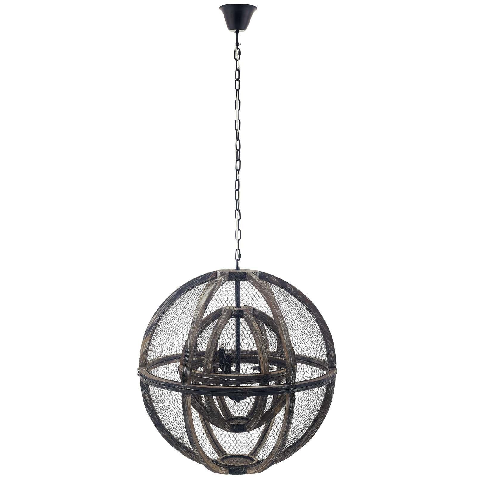 Modway Gravitate Globe Rustic Oak Wood Pendant Light Chandelier FredCo
